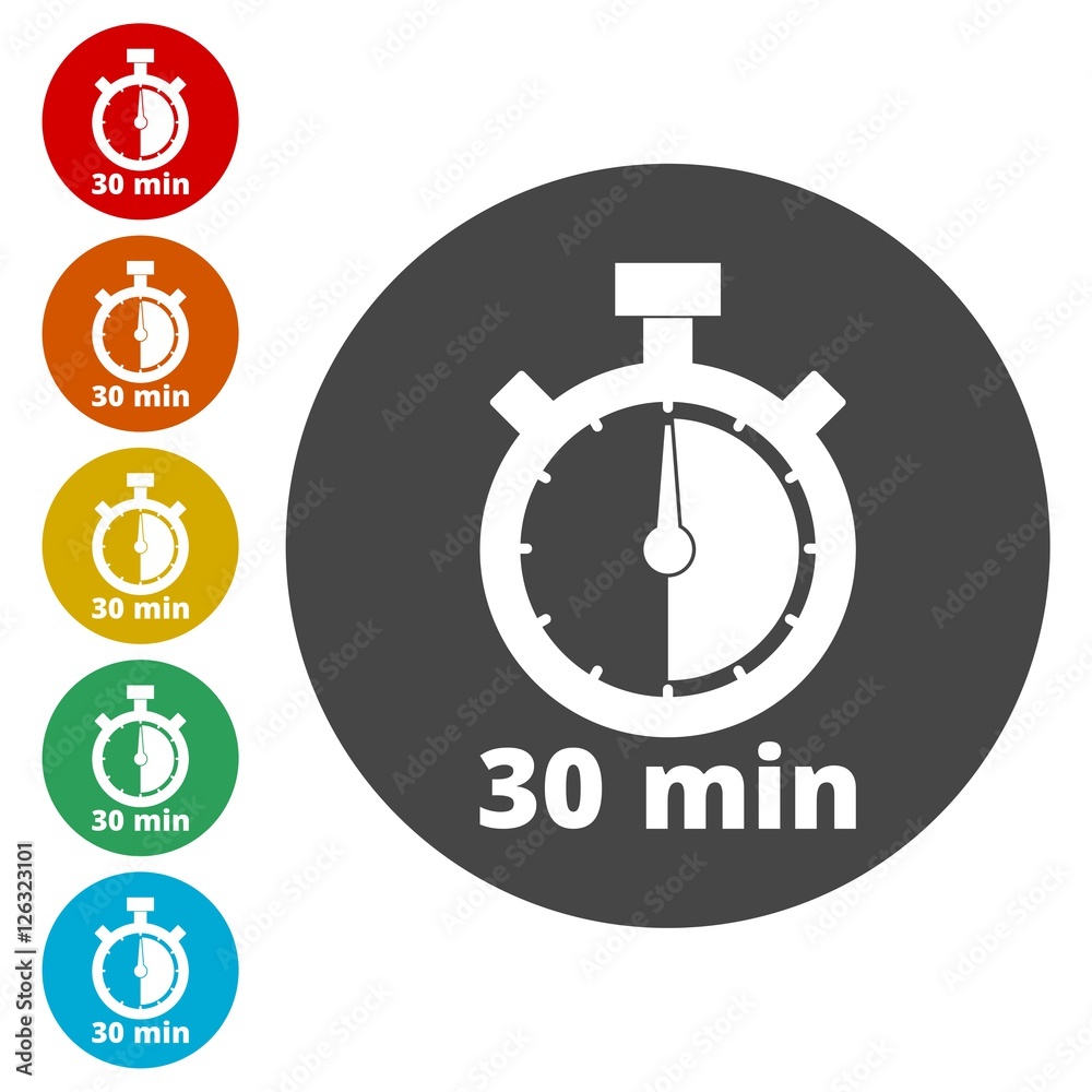 30 minutes stopwatch symbol, Timer icons set vector de Stock | Adobe Stock