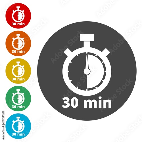 30 minutes stopwatch symbol, Timer icons set 