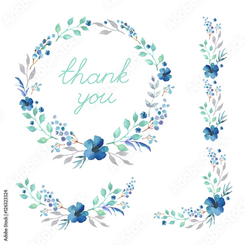 Floral Frame Collection. Set of cute retro flowers arranged un a shape of the wreath perfect for wedding invitations and birthday cards