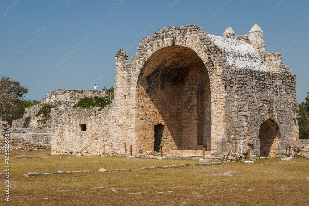 Ruins of the Spanish catholic church in the ancient Mayan city o