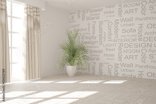 Fototapeta Naklejka Na Ścianę i Meble -  White empty room with flower. Scandinavian interior design