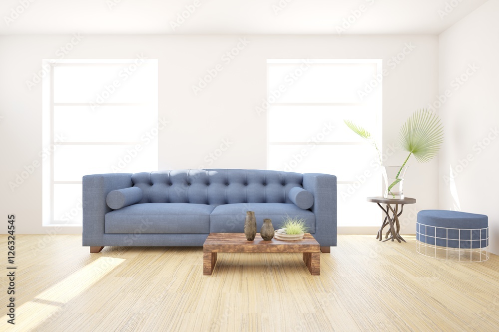 Fototapeta premium White room with sofa. Scandinavian interior design