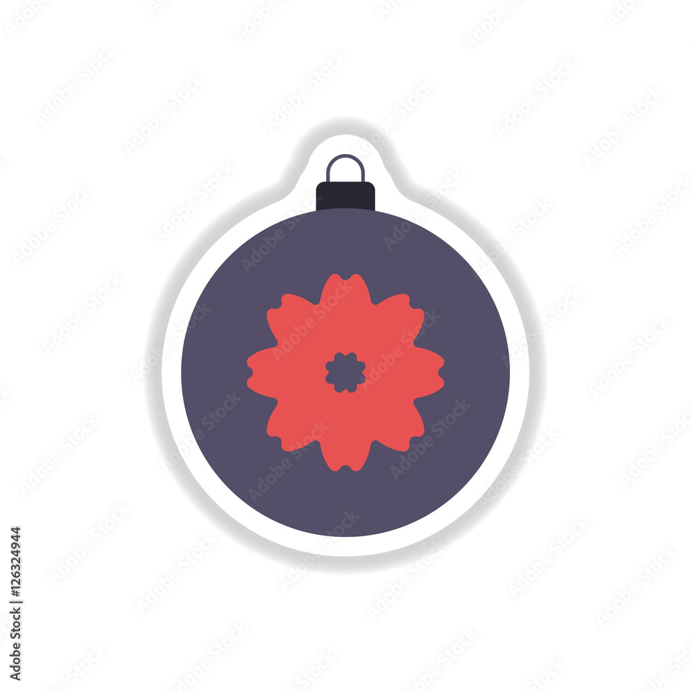 Vector illustration in paper sticker style Christmas ball with flower Vector illustration in paper sticker style Christmas ball with flower