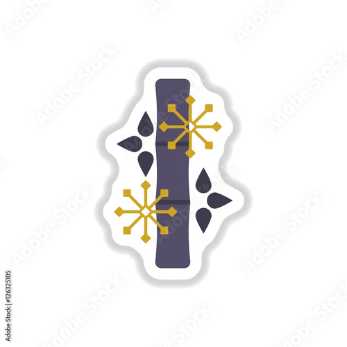 Vector illustration of bamboo and snowflakes in paper sticker style