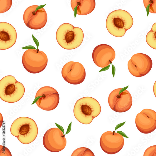 Fotografia Vector seamless background with peaches on a white background.