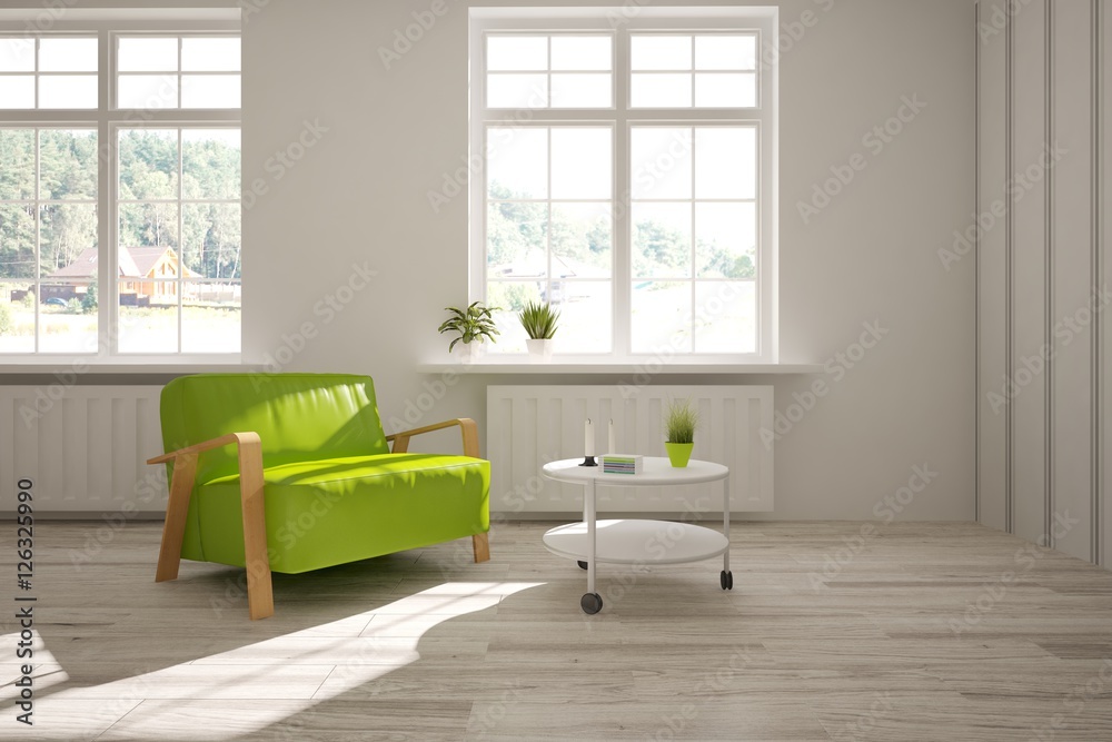 Fototapeta premium White room with sofa. Scandinavian interior design