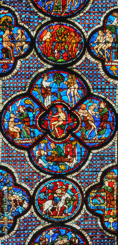 Stained glass window at Cathedral of Chartres, France