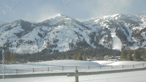Winter landscape of Mountains at Jackson Hole Mountain Resort in the Teton Mountain Range in Wyoming in Slow Motion