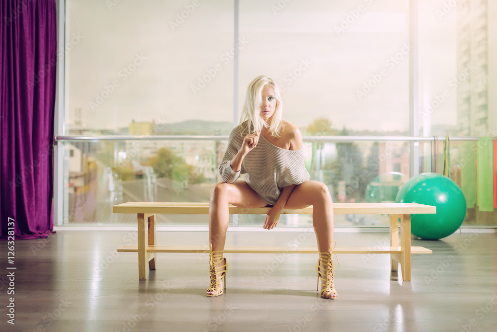 Attractive blonde on bench Attractive blonde on bench