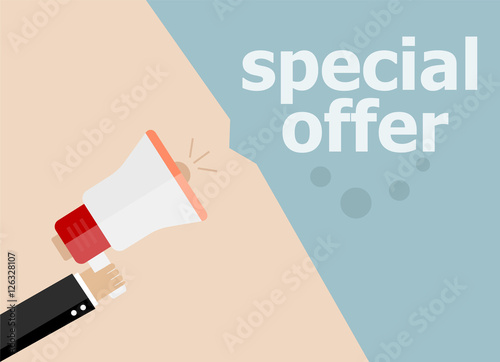 Special offer. Hand holding megaphone and speech bubble. Flat design © fotoscool