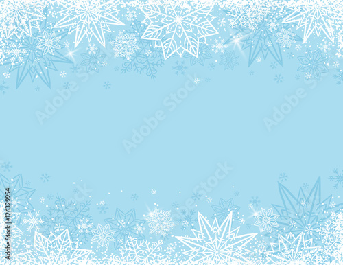 Blue background with  frame of snowflakes and stars,  vector