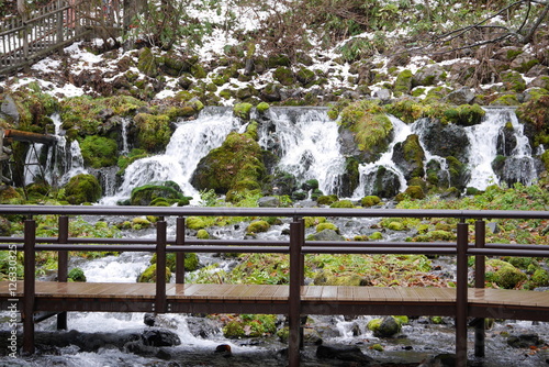 Water gush from Mt Yotei at Fukidashi park in Kyogoku city, Hokkaido, Japan 