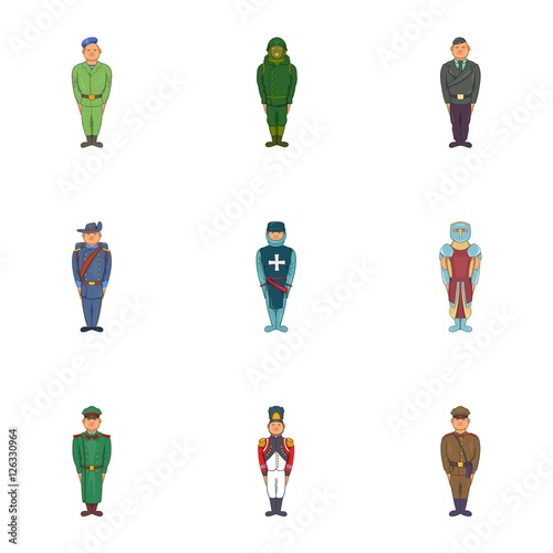 Soldiers icons set. Cartoon illustration of 9 soldiers vector icons for web