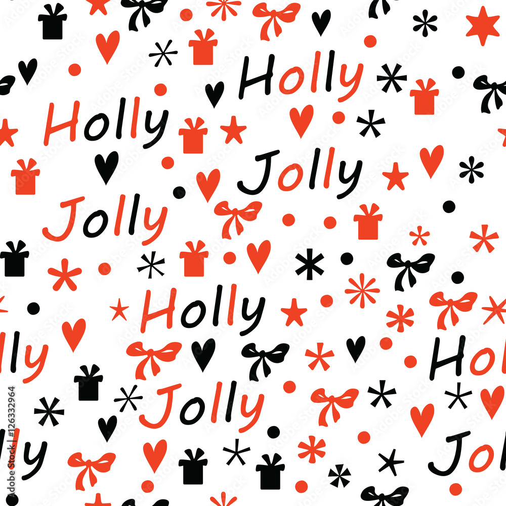 Christmas background with Holly Jolly lettering