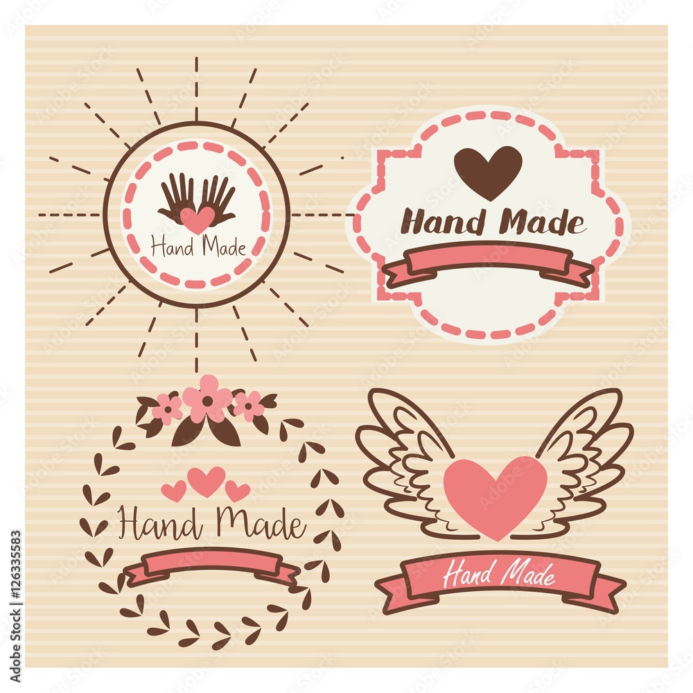 Hand Made label, handmade crafts workshop, vector illustration