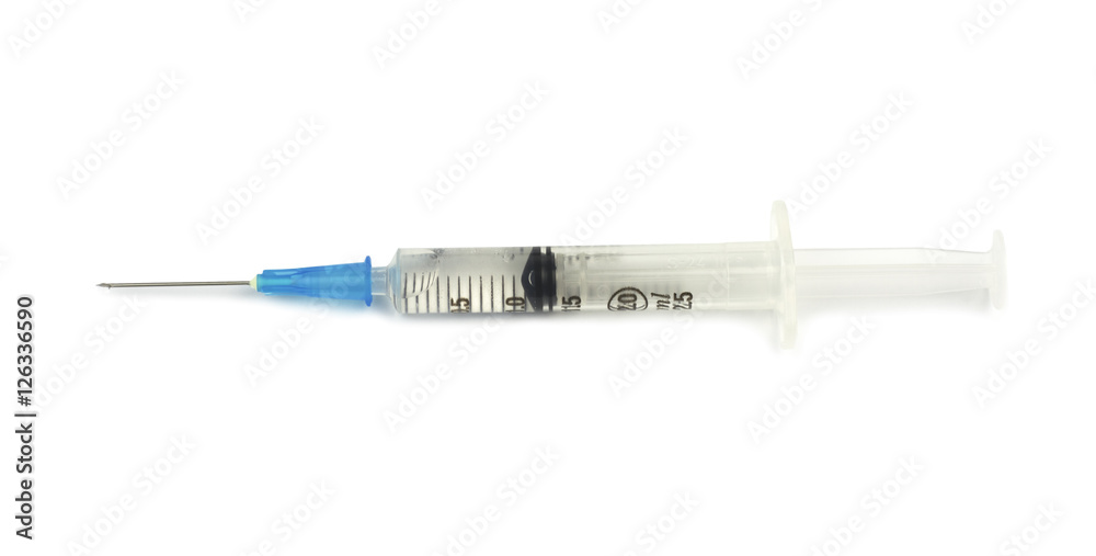 Medical syringe with injection solution isolated on white background. Medical syringe with injection solution isolated on white background.