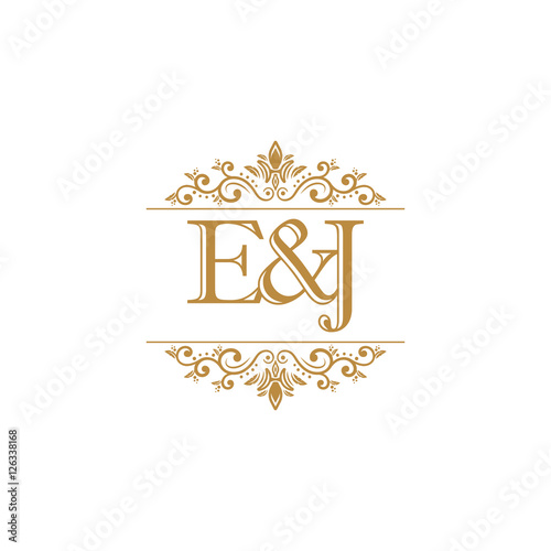 E&J Initial logo. Ornament gold