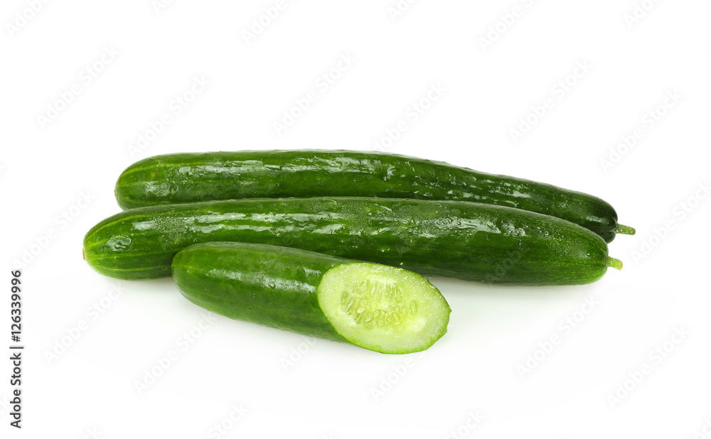 Healthy food. The green cucumbers isolated on white background Healthy food. The green cucumbers isolated on white background