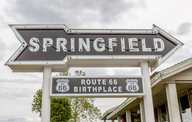 Aluminium schilderij Route 66 Springfield wegwijzer Rail Haven motel  © mrcmos