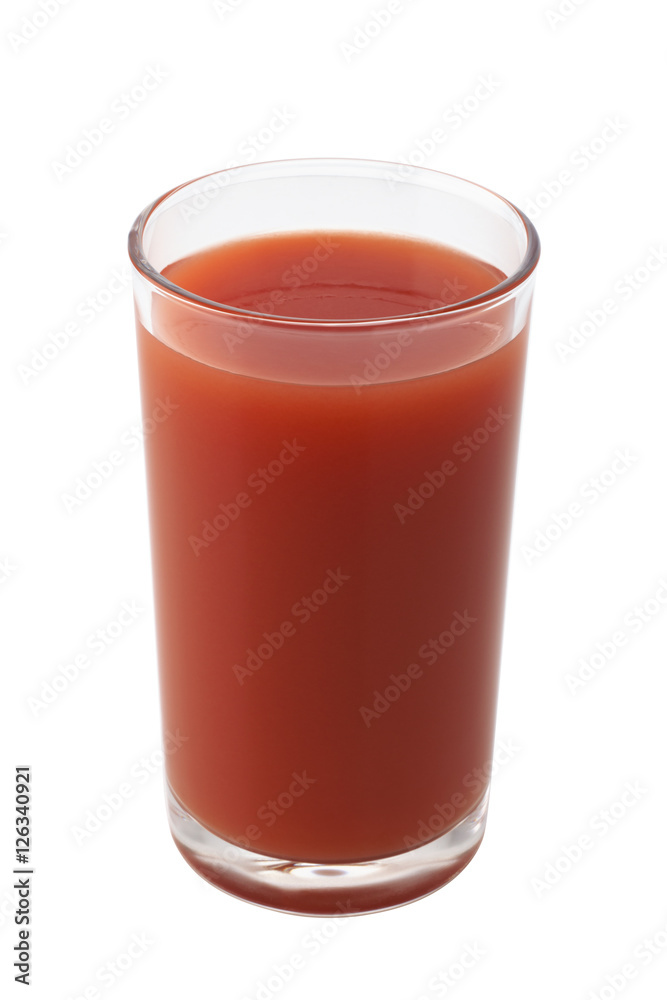 glass of tomato juice isolated on white background with clipping path