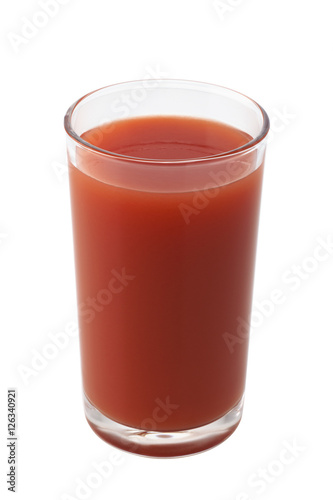 glass of tomato juice isolated on white background with clipping path