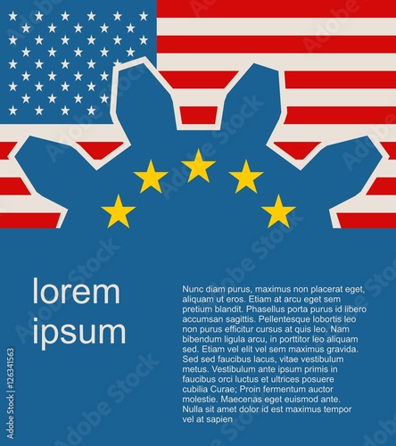 TTIP - Transatlantic Trade and Investment Partnership. Europe and USA association. Modern vector brochure, report or flyer design template. Field for text