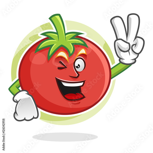 Peace tomato mascot, tomato character, tomato cartoon,