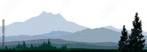 pine tree silhouette with mountain background