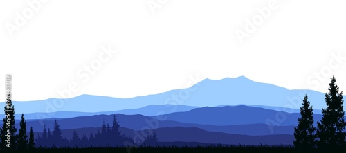 pine tree silhouette with mountain background