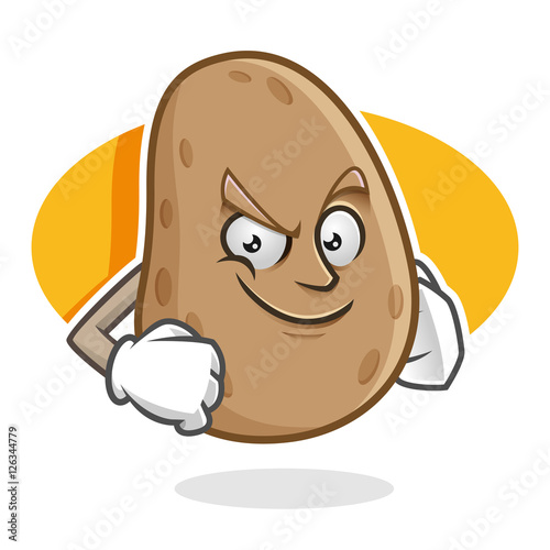Confidence potato mascot, potato character, potato cartoon