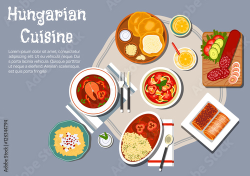 National hungarian cuisine dishes set