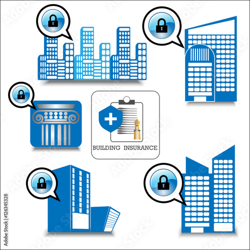 Set of Building insurance. Vector insurance icons.