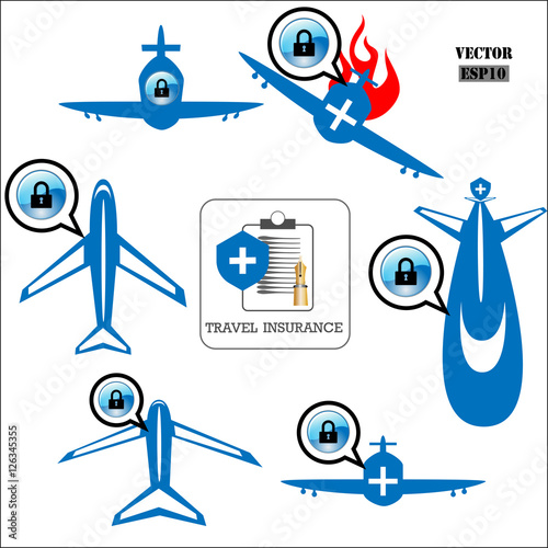 Set of Travel insurance. Vector insurance icons.