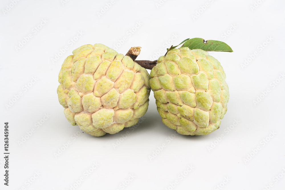 Fruit, custard apple on white background.