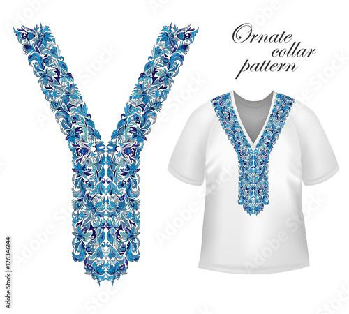 Shirt, jacket and T-shirt collar pattern. Embriodery ornament. Vector. photo