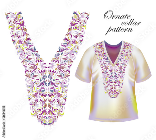 Neckline embroidery. Beautiful fashionable collar embroidered in the technique of cross-stitch - stock vector.