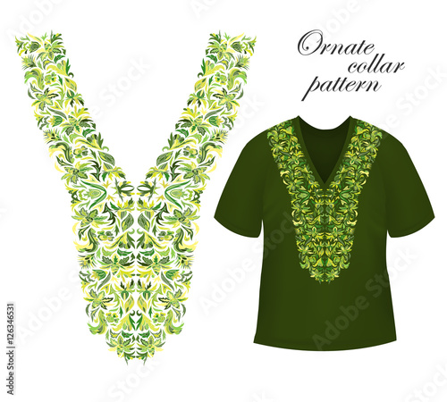 Neckline embroidery. Beautiful fashionable collar embroidered in the technique of cross-stitch - stock vector.