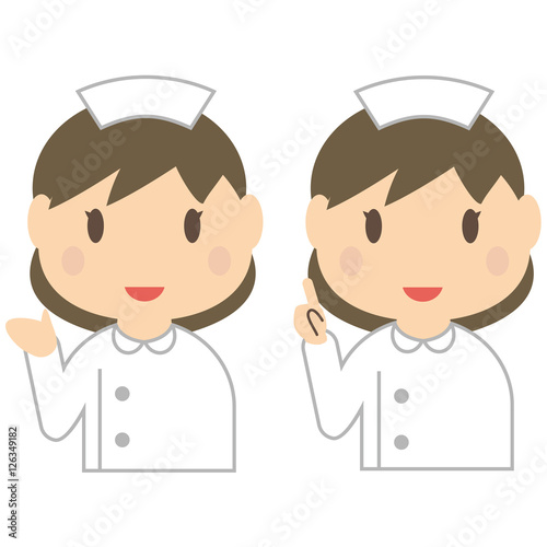 かわいい看護師　肩までの髪の女性　上半身　紹介と案内