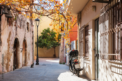Beautiful street in Chania  Crete island  Greece.