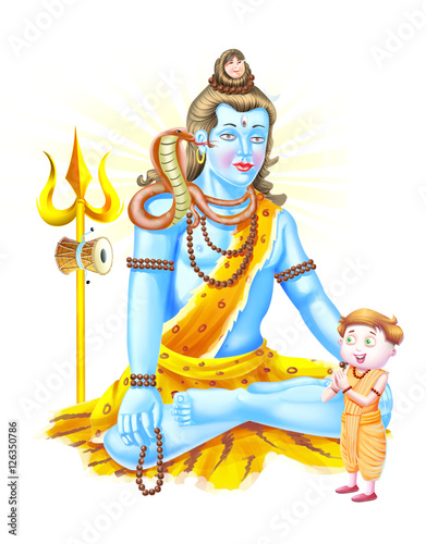 Boy in front of lord Shiva