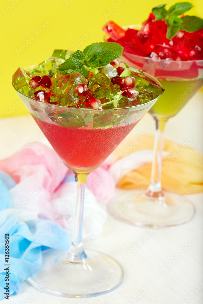 Delicious red and green jelly dessert Delicious red and green jelly dessert