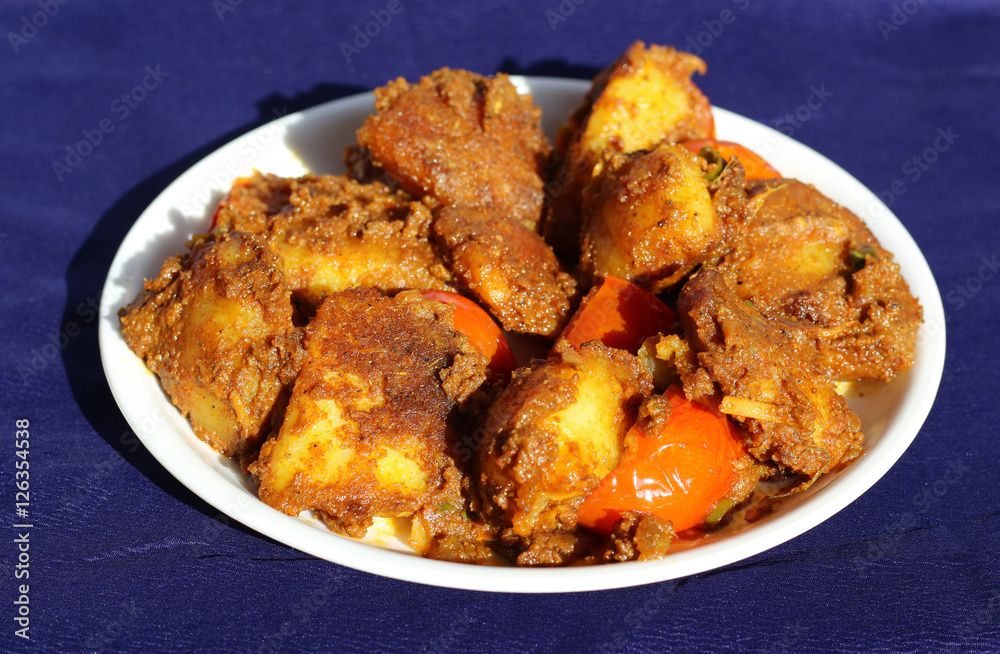Potato fried curry or aalu masala, Indian food Potato fried curry or aalu masala, Indian food