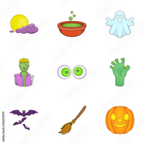 All hallows evening icons set. Cartoon illustration of 9 all hallows evening vector icons for web