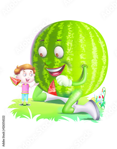 Boy with a big watermelon