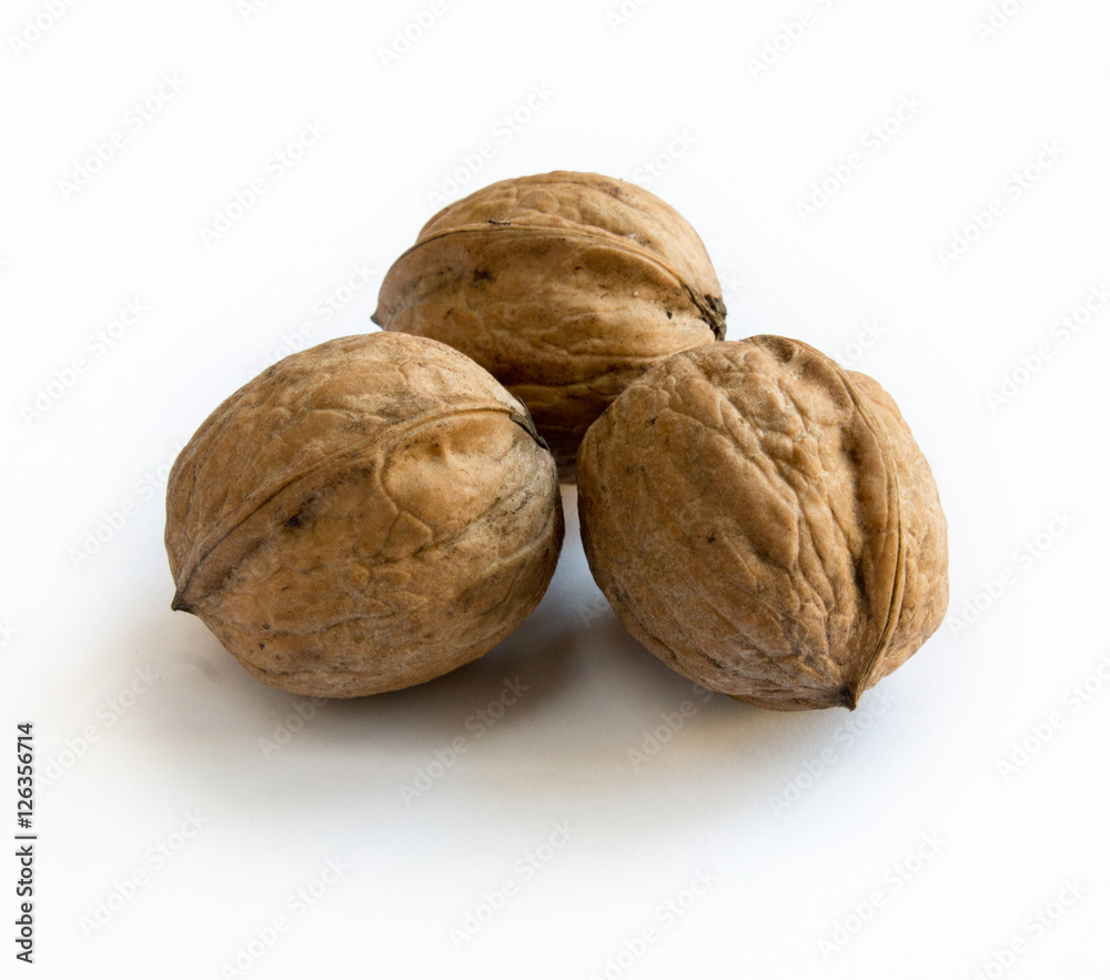 three walnuts on white ackground three walnuts on white ackground