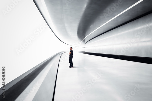 Man in a futuristic tunnel