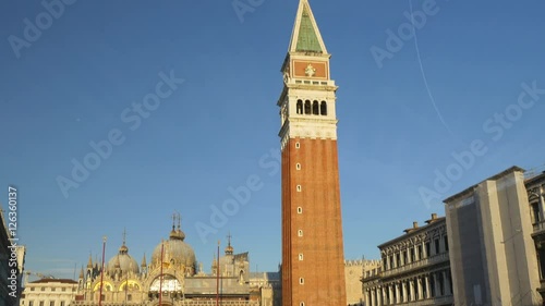 venice city famous sunset time san marco cathedral square tower panorama 4k italy
 photo