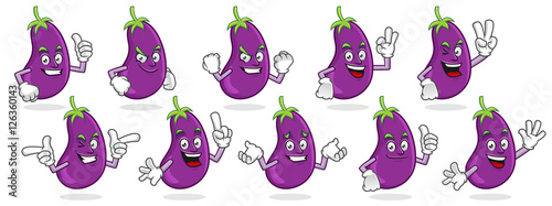 eggplant mascot vector pack, eggplant character set, vector of eggplant