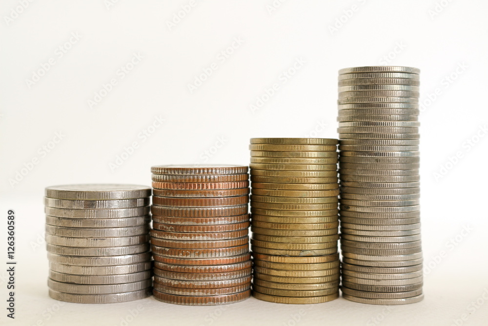 Baht Thai Coins / Baht Thai Coins Stacked Isolated On White Background. Baht Thai Coins / Baht Thai Coins Stacked Isolated On White Background.