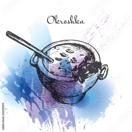 Okroshka watercolor effect illustration.